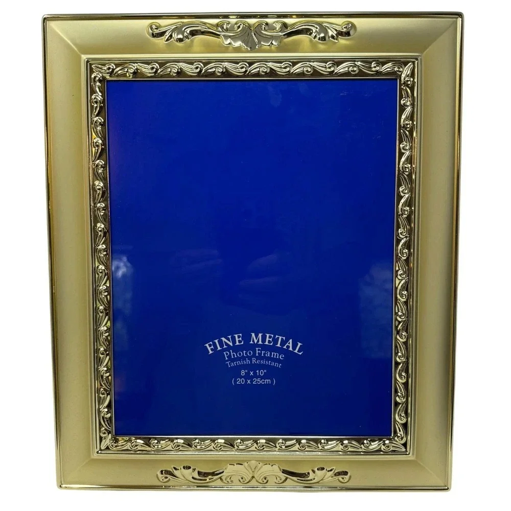Vintage Gold Tone Ornate Picture Frame 8x10 Velvet Back Tabletop Wall 1980s